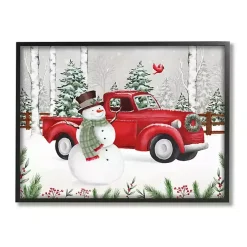 Vintage Truck Snowman Framed Art Print