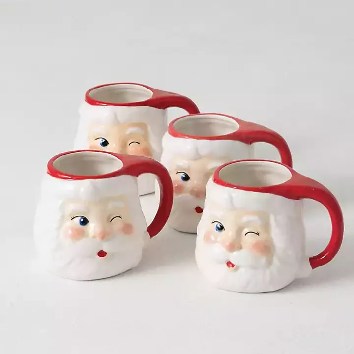 Vintage Winking Santa Mugs, Set of 4