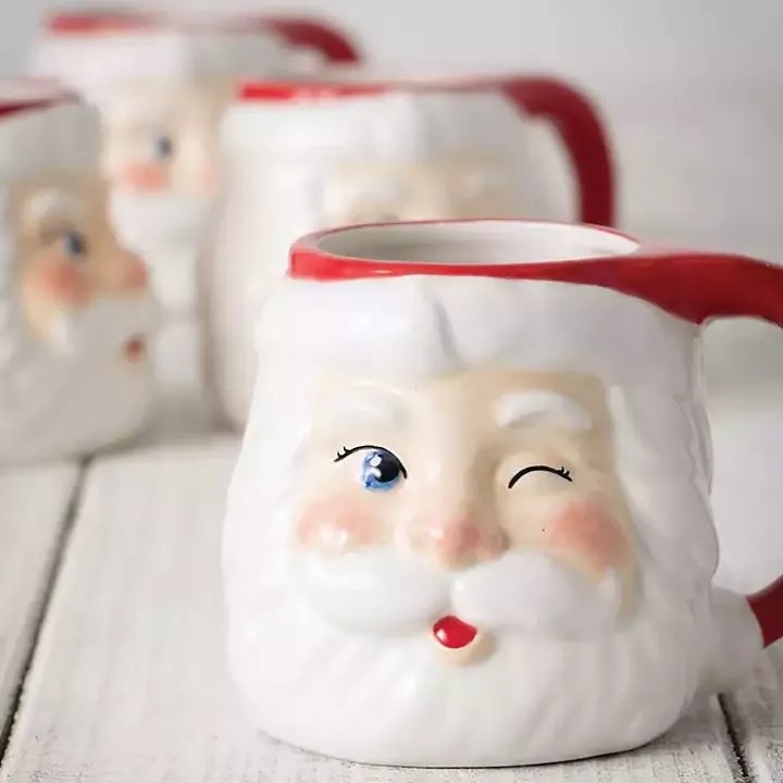 Vintage Winking Santa Mugs, Set of 4