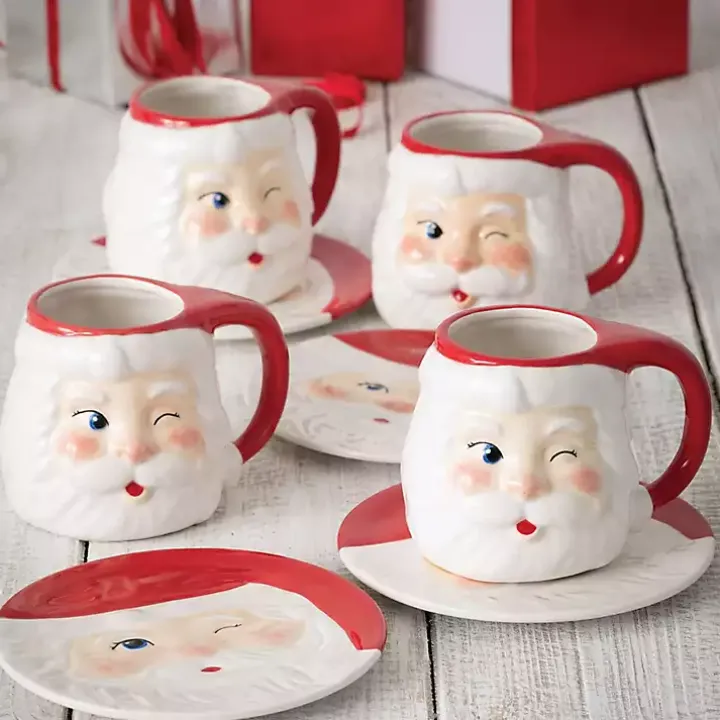 Vintage Winking Santa Mugs, Set of 4