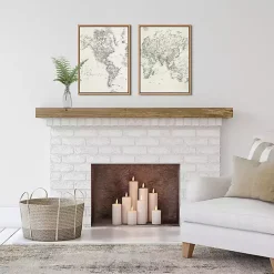 Vintage World Map Framed Canvas Art, Set of 2