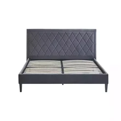 Viv Charcoal Diamond Tufted Queen Bed Frame