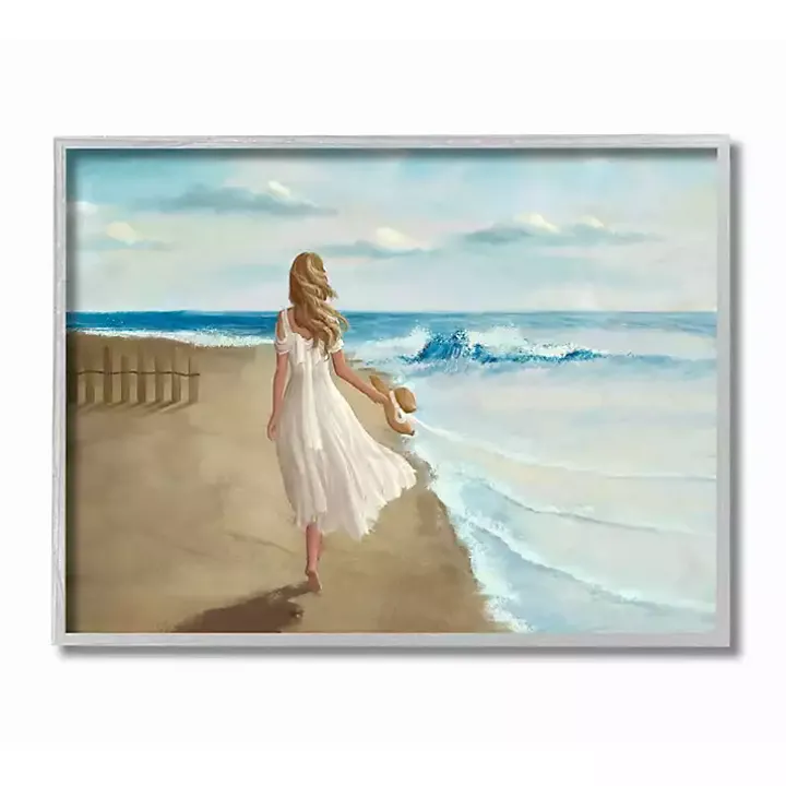 Walk On The Beach Framed Canvas Art Print