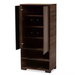 Walnut Brown Asymmetrical Shoe Storage Cabinet
