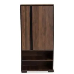 Walnut Brown Asymmetrical Shoe Storage Cabinet
