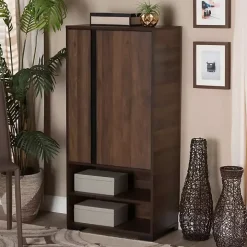 Walnut Brown Asymmetrical Shoe Storage Cabinet