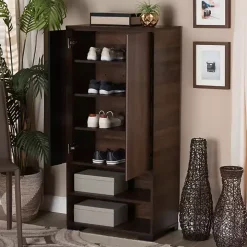 Walnut Brown Asymmetrical Shoe Storage Cabinet