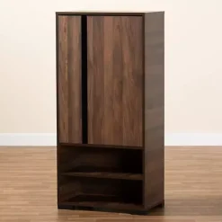 Walnut Brown Asymmetrical Shoe Storage Cabinet