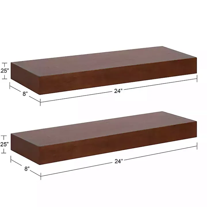 Walnut Brown Floating Shelves, Set of 2