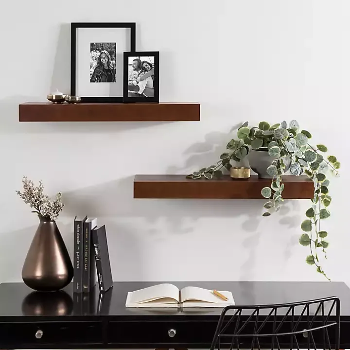 Walnut Brown Floating Shelves, Set of 2