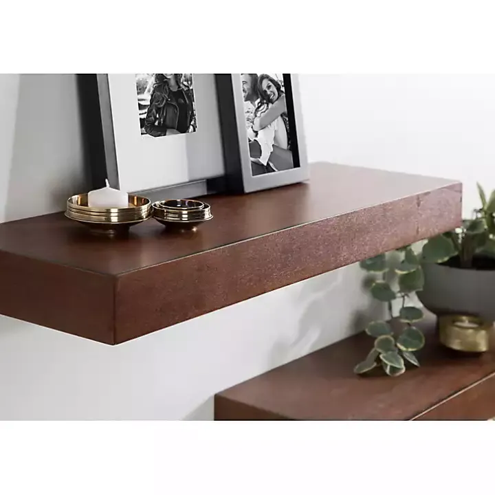 Walnut Brown Floating Shelves, Set of 2