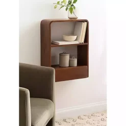 Walnut Brown Kato Single Drawer Wall Shelf