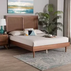 Walnut Brown Rattan Amelia Queen Bed