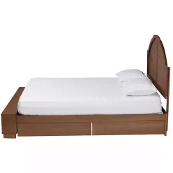 Walnut Brown Rattan Queen Storage Bed
