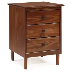 Walnut 3-Drawer Wood Nightstand