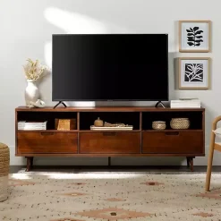 Walnut 3-Drawer Wood TV Stand