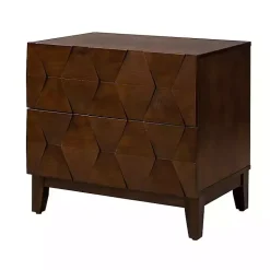 Walnut Geometric 2-Drawer Charging Nightstand