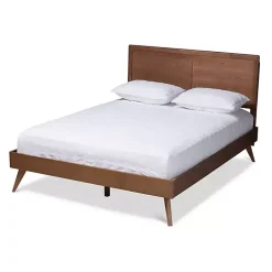 Walnut Inset Paneling Platform Queen Bed