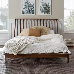 Walnut Mid-Century Modern Queen Bed Frame