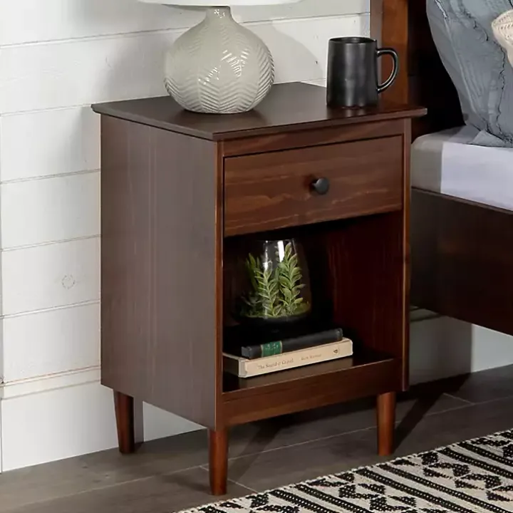 Walnut One-Drawer Wood Nightstand