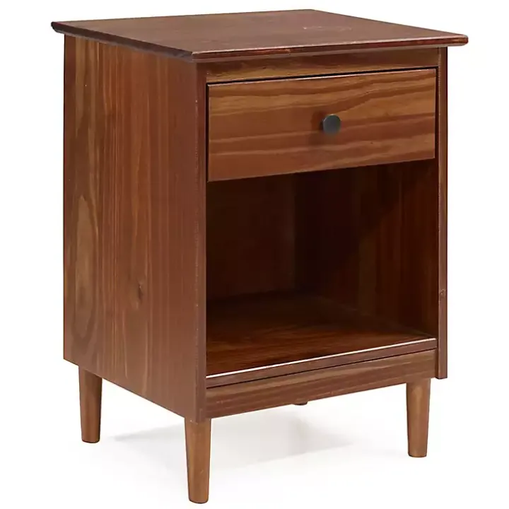 Walnut One-Drawer Wood Nightstand