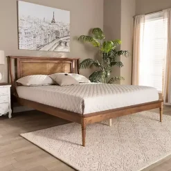 Walnut Rattan Swooping Queen Platform Bed