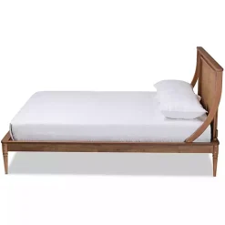 Walnut Rattan Swooping Queen Platform Bed