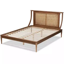 Walnut Rattan Swooping Queen Platform Bed