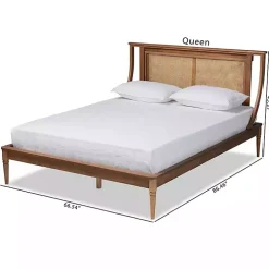 Walnut Rattan Swooping Queen Platform Bed