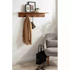 Walnut Wood Alia Shelf with Hooks