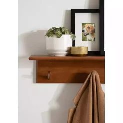 Walnut Wood Alia Shelf with Hooks