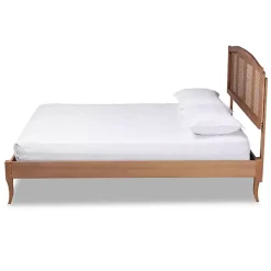 Walnut Wood and Rattan King Bed Frame