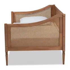 Walnut Wood and Rattan Twin Daybed