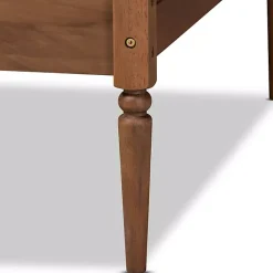 Walnut Wood and Rattan Twin Daybed