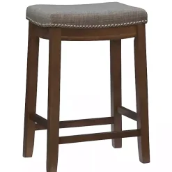 Walnut Wood Counter Stool with Gray Cushion