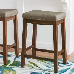 Walnut Wood Counter Stool with Gray Cushion