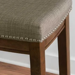 Walnut Wood Counter Stool with Gray Cushion