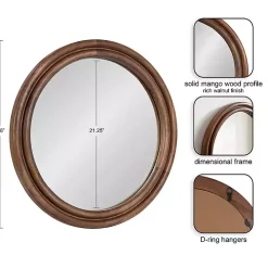 Walnut Wood Ribbed Round Wall Mirror