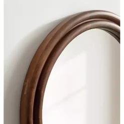 Walnut Wood Ribbed Round Wall Mirror