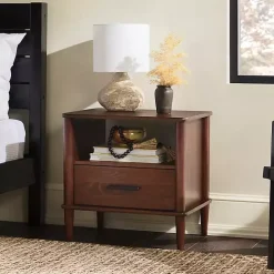 Walnut Wood Spindle Leg Nightstand