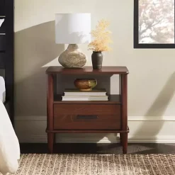 Walnut Wood Spindle Leg Nightstand