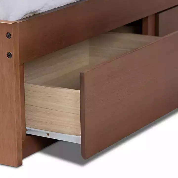 Walnut Wooden 3-Drawer Platform Bed
