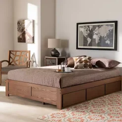 Walnut Wooden 3-Drawer Platform Bed