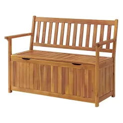Warm Acacia Wood Slatted Outdoor Storage Bench