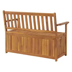 Warm Acacia Wood Slatted Outdoor Storage Bench