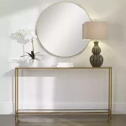 Warm Golden Mirrored Top Console Table