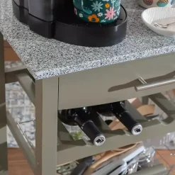 Warm Gray Rolling Kitchen Cart with Granite Top