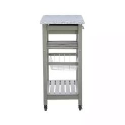 Warm Gray Rolling Kitchen Cart with Granite Top