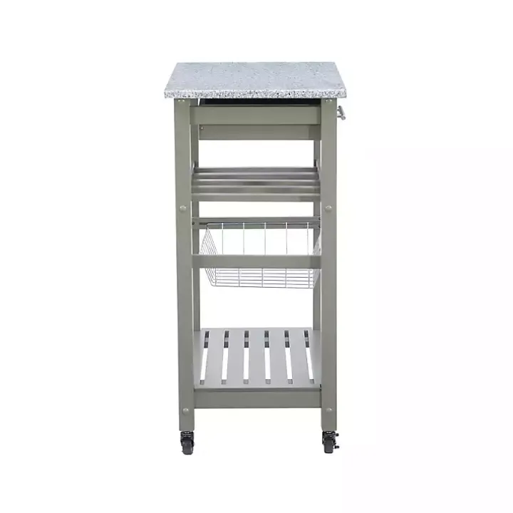 Warm Gray Rolling Kitchen Cart with Granite Top