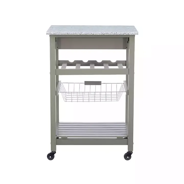 Warm Gray Rolling Kitchen Cart with Granite Top